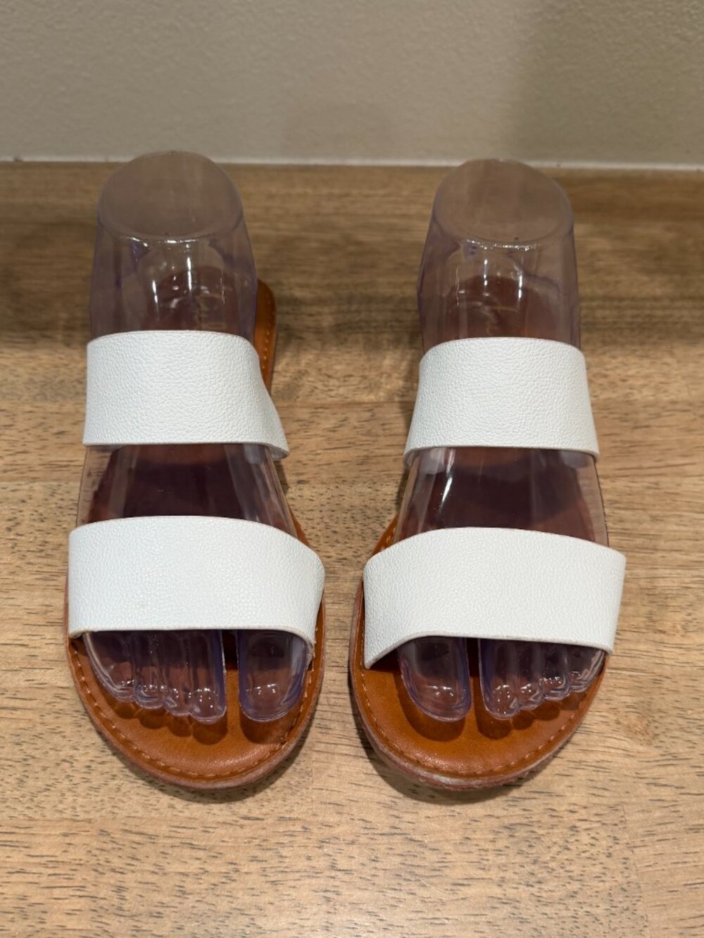 Lulus White Double Strap Slide Sandals Size 8 - Picture 2 of 7